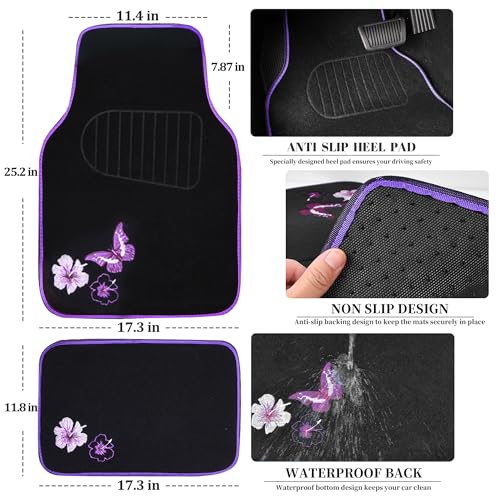 Embroidery Butterfly and Flower Car Floor Mats