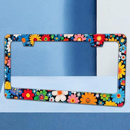 Colorful Flowers Print License Plate Frame Floral License Plate Holder