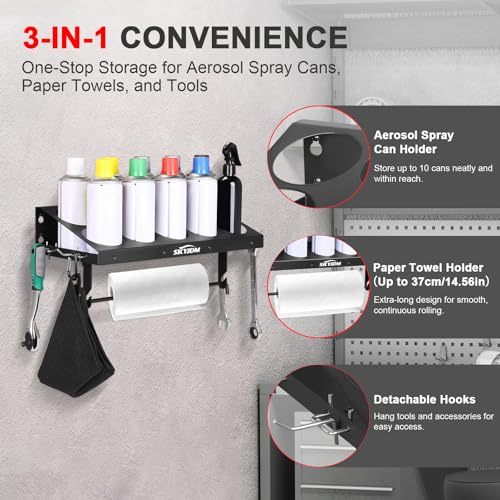 10 Aerosol Spray Can Holder with Paper Towel Holder & 4 Detachable Hooks