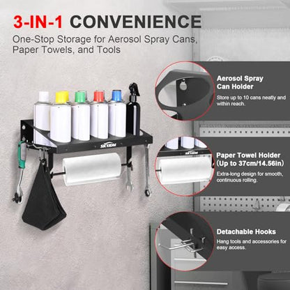 10 Aerosol Spray Can Holder with Paper Towel Holder & 4 Detachable Hooks
