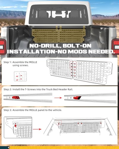 5ft Short Truck Bed Side MOLLE Panel Fit for Jeep Gladiator JT
