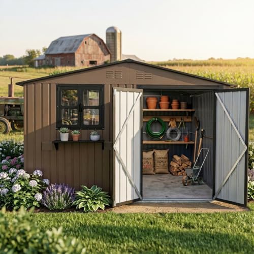 10x8 FT Outdoor Storage Shed with 2 Clear Windows