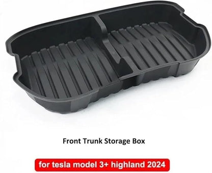 Double-Layer Rear Front Trunk Storage Box Frunk Organizer Tray with Compartments Car Accessories Compatible for Tesla Model 3 Highland 2024 Car Organizer(Front Single Layer)