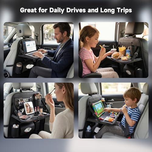 Car Seat Back Organizer with Foldable Table Tray Back of Seat Car Organizer with Touch Screen Phone Holder Premium Pu Leather Material for Kids
