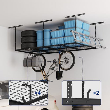 4x8 Overhead Garage Storage Rack with Hooks
