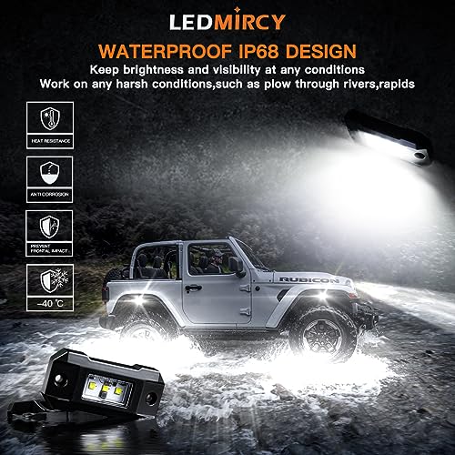 Rock Lights LEDMIRCY R4 Pure White Rock Lights with Wire Harness for Trucks (12 Count)