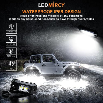 Rock Lights LEDMIRCY R4 Pure White Rock Lights with Wire Harness for Trucks (12 Count)