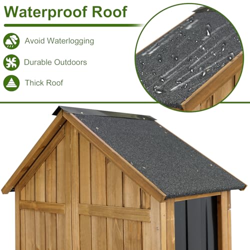 Wood & Metal Outdoor Storage Cabinet with Waterproof Roof