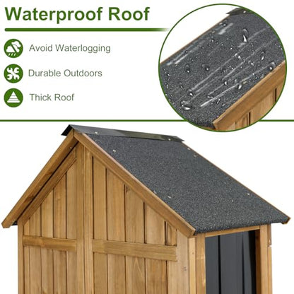 Wood & Metal Outdoor Storage Cabinet with Waterproof Roof