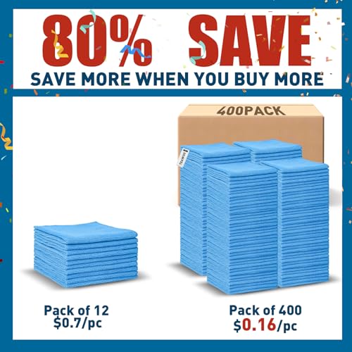 Blue Microfiber Towels Bulk (400 Count)