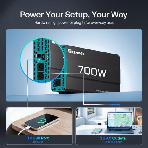 P2 700W Pure Sine Wave Inverter 12V DC to 120V AC for RV Truck Home