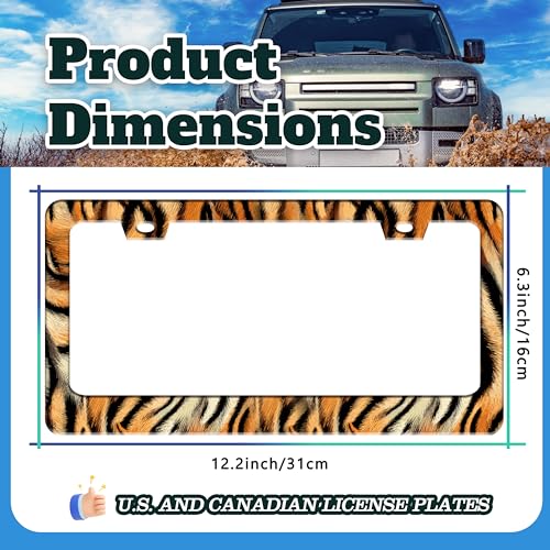 Tiger Skin Stripe Pattern License Plate Frame Stainless Steel 6.3 X 12.2 in