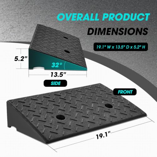 2pcs 5.2" Rise Rubber Curb Ramp Heavy Duty Loading Driveway Ramp Threshold Ramp 19.1" W x 13.5" D x 5.2" H for Loading Dock (2 Count)