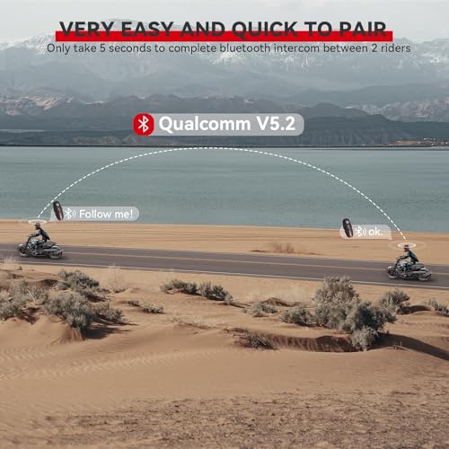 Motorcycle Helmet Bluetooth Headset Intercom Communication Systems Dual Chip V5.4 (2 Count)