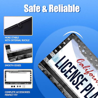 Grey Black American License Plate Frame Stainless Steel Holder 12.3" x 6.3"