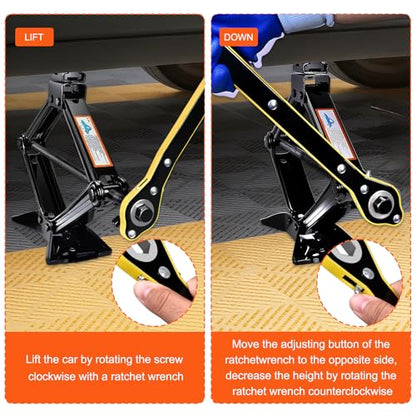 3T Scissor Jack Car Tire Changing Emergency Kit (7 Count)