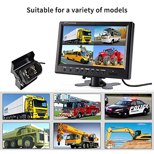 4 Channel Backup Camera System with 9 Inch Quad Split Screen Monitor