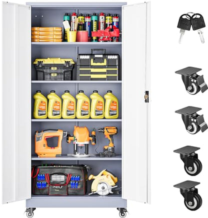 75" Tall Metal Storage Cabinet with Wheels