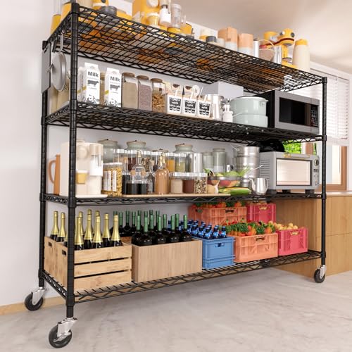 55.5" Wx24 x80 Heavy Duty Metal Wire Storage Shelving with Wheels (5 Count)