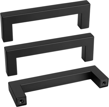 goldenwarm 50 Pack 3 3/4 Inch Black Cabinet Handles Matte Black Drawer Pulls Stainless Steel Cabinet Hardware Square Bar Modern Cabinet Handle for Kitchen Bathroom Cupboard
