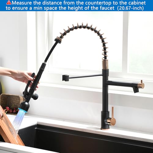 Single Handle Pull Down Sprayer Black&Rose Gold Kitchen Faucet