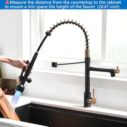 Single Handle Pull Down Sprayer Black&Rose Gold Kitchen Faucet
