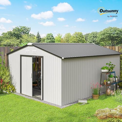 11' x 13' Outdoor Storage Shed Garden Tool Metal Shed White