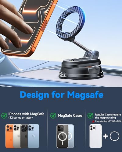 2-IN-1 Detachable Car Phone Holder for MagSafe[2800gf Strong Magnet & 89+LBS Suction Base]Vacuum Magnetic Phone Holders for Your Car, 360° Adjustable for iPhone 17-12 Pro Max Plus Air, Car Accessories