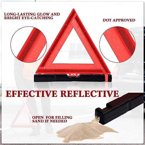 24 Pcs Warning Triangle Dot Approved Foldable Emergency Safety Triangles Reflective Road Safety Triangle with Carrying Case Heavy Base Roadside Warning Sign for Car Truck