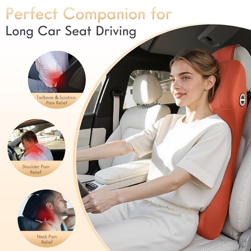 2-in-1 Lumbar Support with Headrest Pillow for Car Ergonomic Memory Foam Car Seat Back Cushion Integrated Lumbar Pillow with Car Neck Pillow for Driving Seat Relief Back Sciatica Pain, Red