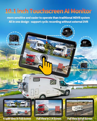 AI 4 Channel 1080P RV Backup Camera System with 10.1 Inch Touchscreen Monitor (4 Count)