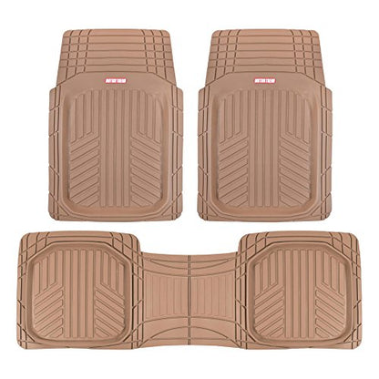 Beige Heavy Duty Front & Rear Rubber Floor Mats Universal Liners for Car SUV Van & Truck