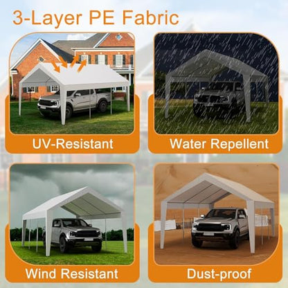 10x20ft Metal Carport with Leg Wrap
