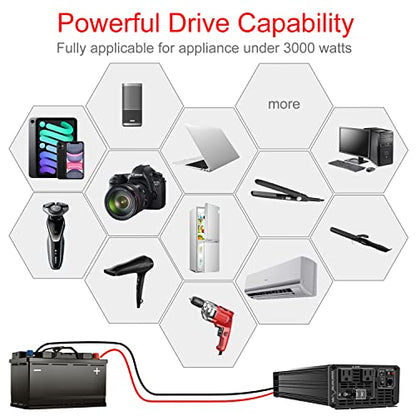 3000W Pure Sine Wave Inverter 24V DC to 120V AC Converter for Home