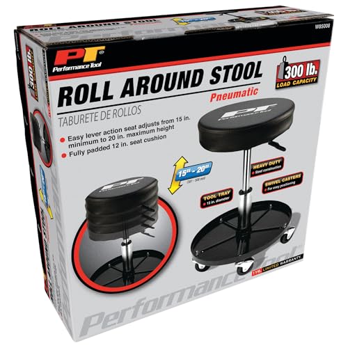 W85008 Pneumatic Rolling Shop Stool Seat Black