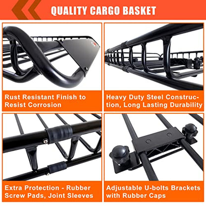 Roof Rack Rooftop Cargo Carrier Basket 51"*36"*5"+Waterproof Bag 15 Cu.Ft