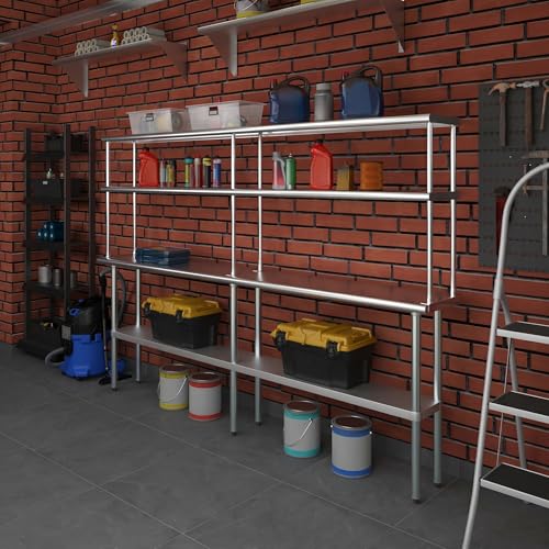 Stainless Steel Work Table Double Tier Overshelf