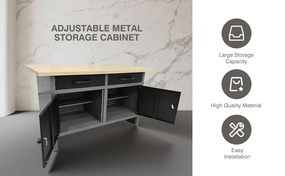 Workshop Tool Cabinet Set System with Wood Worktop