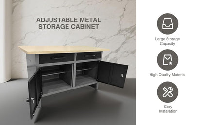 Workshop Tool Cabinet Set System with Wood Worktop