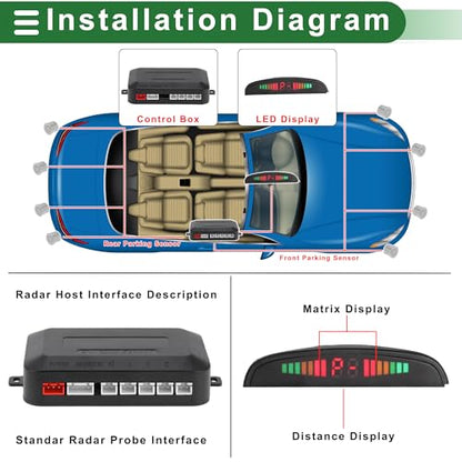 Universal Car Auto Vehicle Reverse Backup Radar System Reverse Parking Sensors Alarm Buzzer Reminder Distance Detection Silver Tone 2Parking Sensors