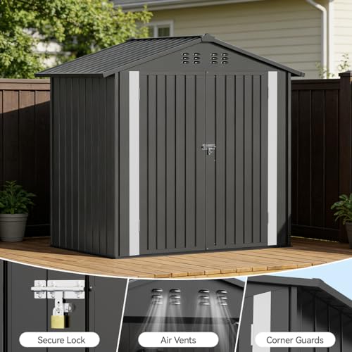 6'x4' Shed Outdoor Storage Metal with Lockable Doors & Vents