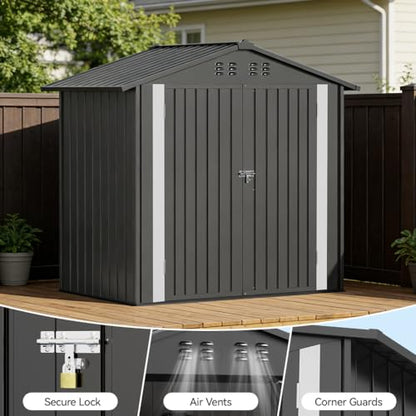 6'x4' Shed Outdoor Storage Metal with Lockable Doors & Vents
