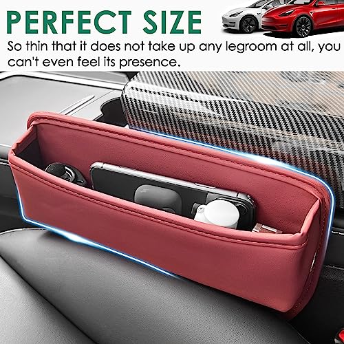 2 Pack Seat Gap Filler Organizer Compatible for Tesla Model 3 Y X S Car Leather Accessories Console Side Extra Storage Boxes Seat Crevice Box Auto Front Seat Storage Interior