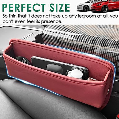 2 Pack Seat Gap Filler Organizer Compatible for Tesla Model 3 Y X S Car Leather Accessories Console Side Extra Storage Boxes Seat Crevice Box Auto Front Seat Storage Interior
