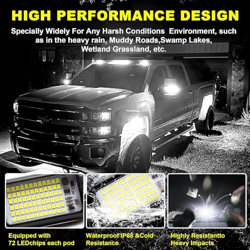 8 Pods 6000K pure White Rock lights Aluminum 9 (72 Count)