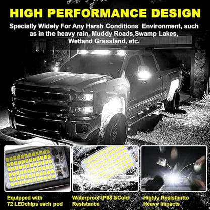 8 Pods 6000K pure White Rock lights Aluminum 9 (72 Count)