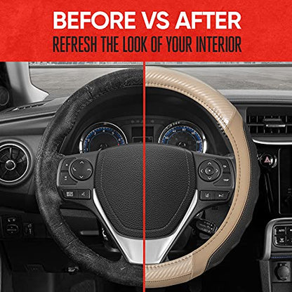 UltraSport Beige Carbon Fiber Steering Wheel Cover