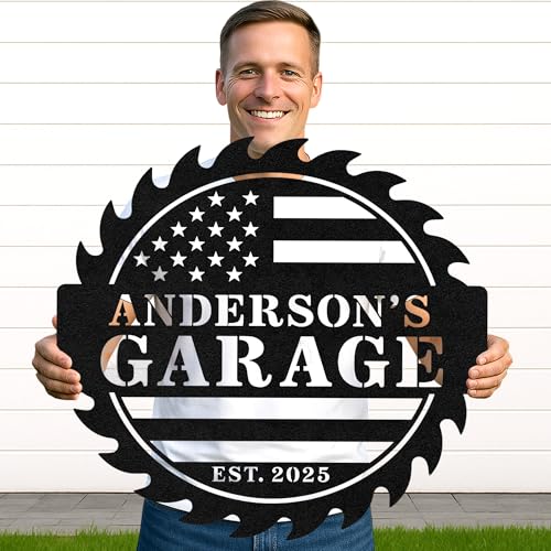 Custom Garage Workshop Metal Sign Personalized Tool Name Wall Art for Car Truck Mechanic Shop Decor Durable Steel Sign for Dad Husband Men’s Auto Workspace or Fence