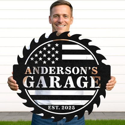Custom Garage Workshop Metal Sign Personalized Tool Name Wall Art for Car Truck Mechanic Shop Decor Durable Steel Sign for Dad Husband Men’s Auto Workspace or Fence