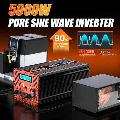 5000 Watt Pure Sine Wave Power Inverter 12V DC to 110V 120V Converter for Family RV Off Grid Solar System Car with Type